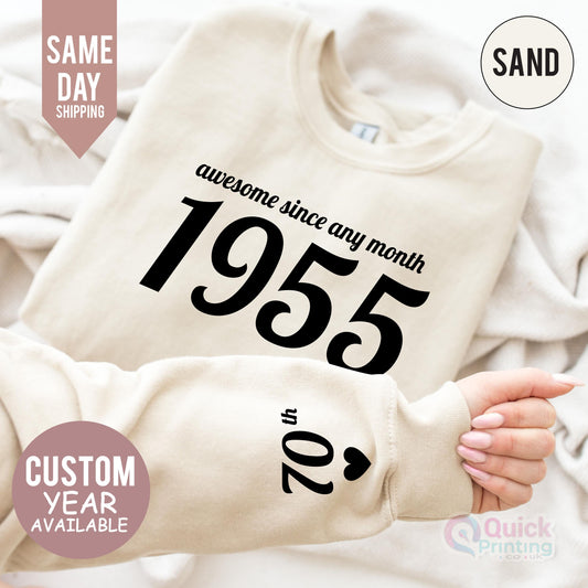 Custom 70th Birthday Sweatshirt: 1955 Year Number, Unisex Fit