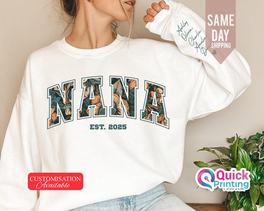 Custom Nana Sweatshirt with Name on Sleeve, Mothers Day Jumper, Personalized Nana jumper, Minimalist Nana jumper, Christmas Gift for Nana