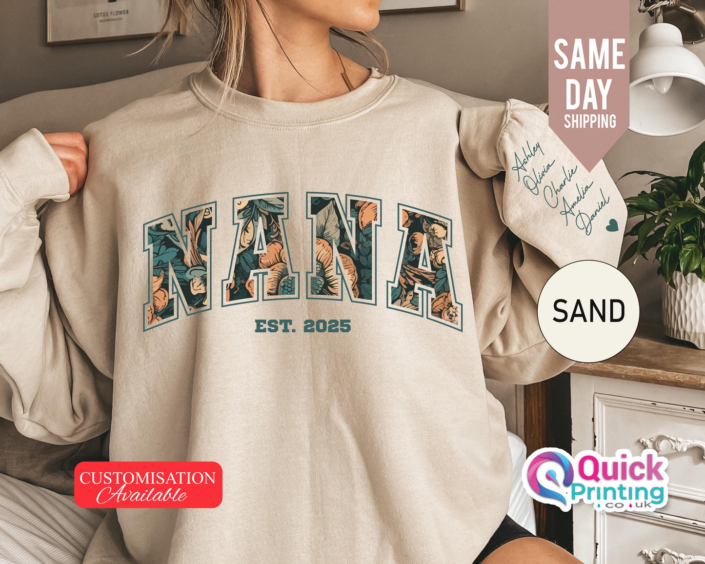 Custom Nana Sweatshirt with Name on Sleeve, Mothers Day Jumper, Personalized Nana jumper, Minimalist Nana jumper, Christmas Gift for Nana