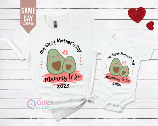 Personalized First Mother's Day Matching T-Shirt Set
