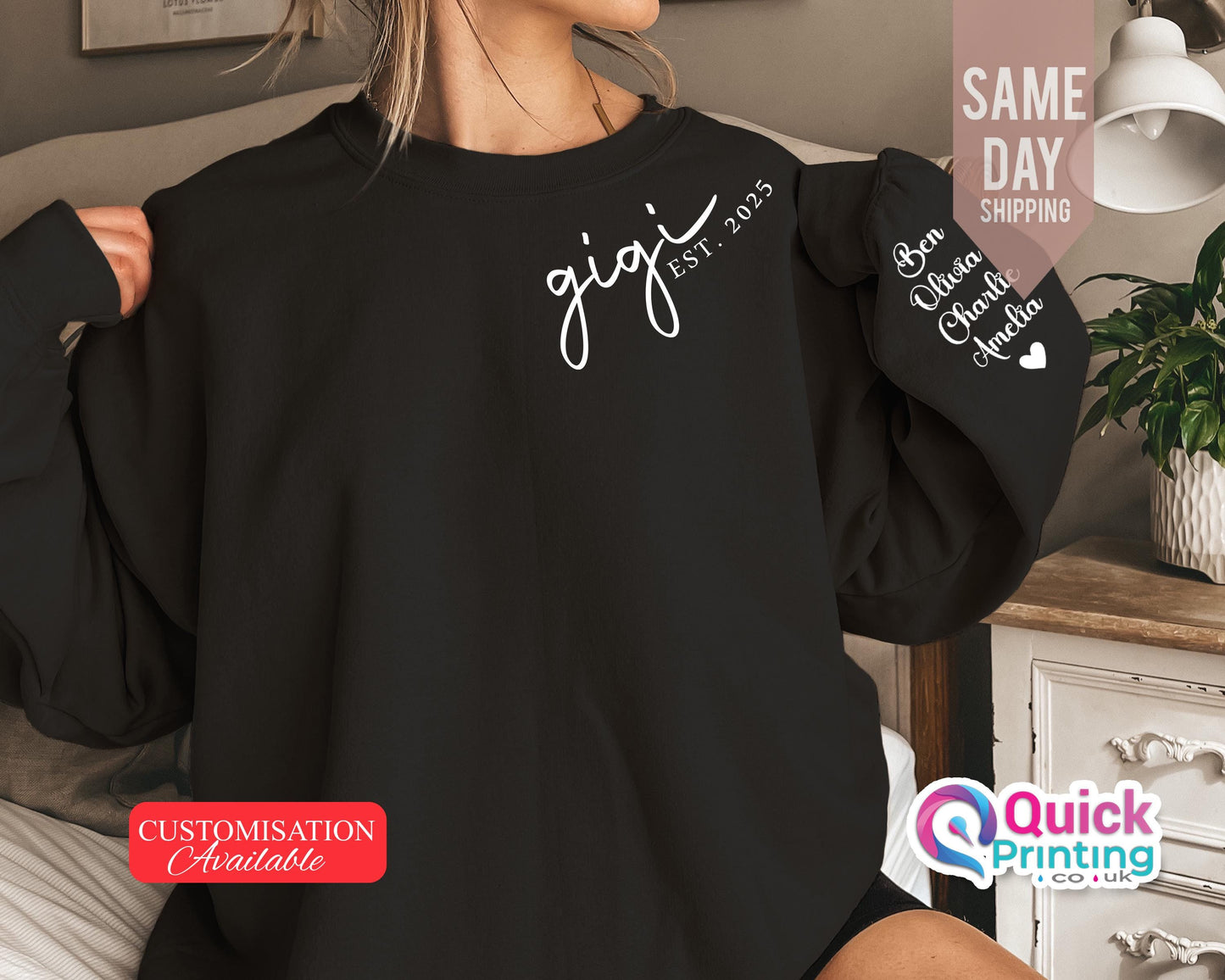 Personalized Gigi Sweatshirt Est Year with Names on Sleeve, Gigi Jumper, Mothers Day Gift, Birthday Gift for Grandma, New Grandma Sweater