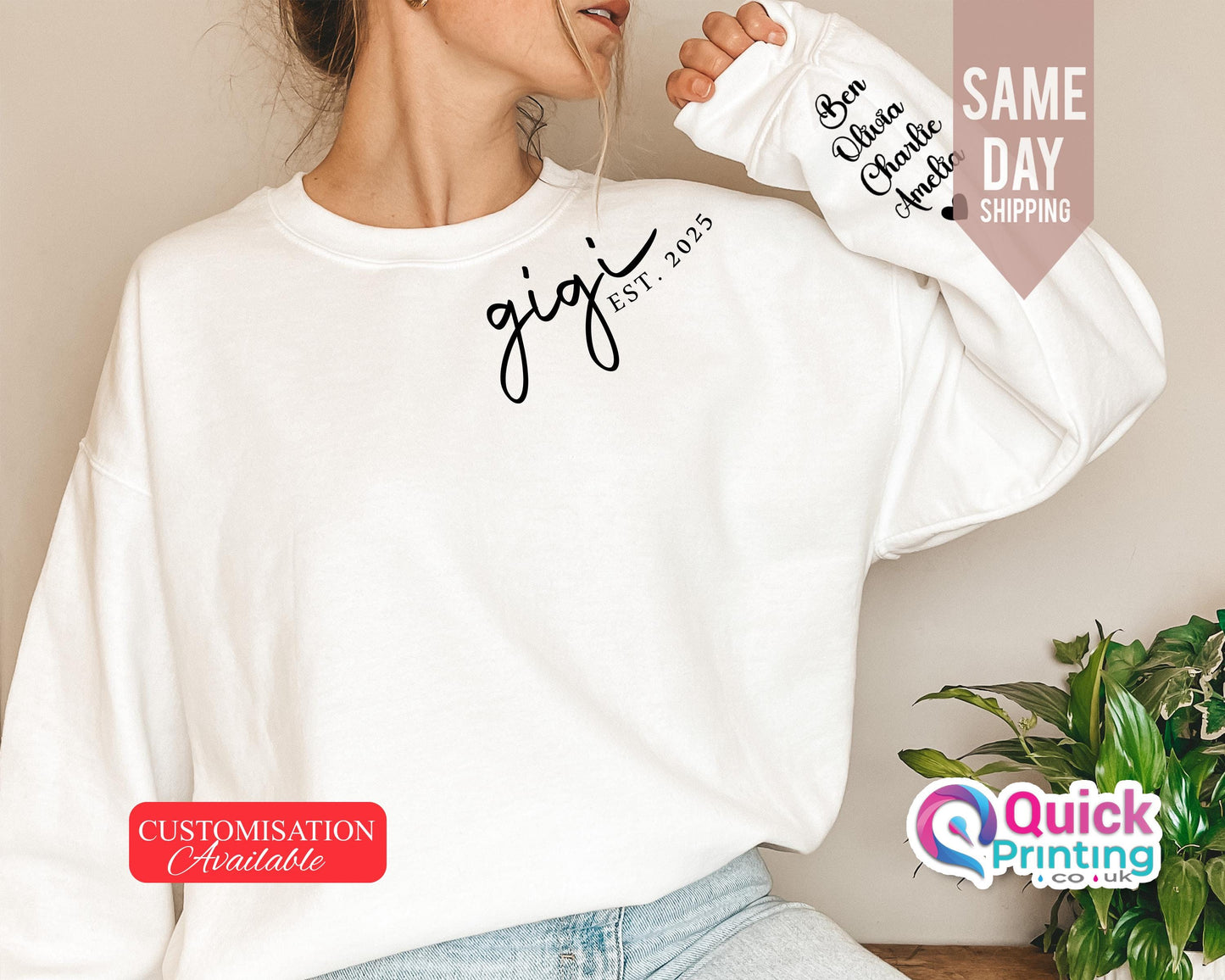 Personalized Gigi Sweatshirt Est Year with Names on Sleeve, Gigi Jumper, Mothers Day Gift, Birthday Gift for Grandma, New Grandma Sweater