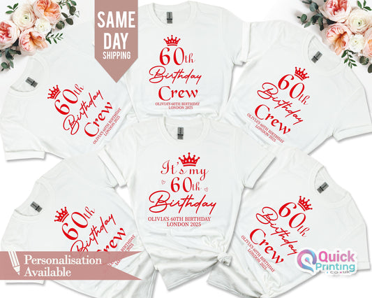 Personalized 60th Birthday Crew T-Shirt: Custom Party Tops