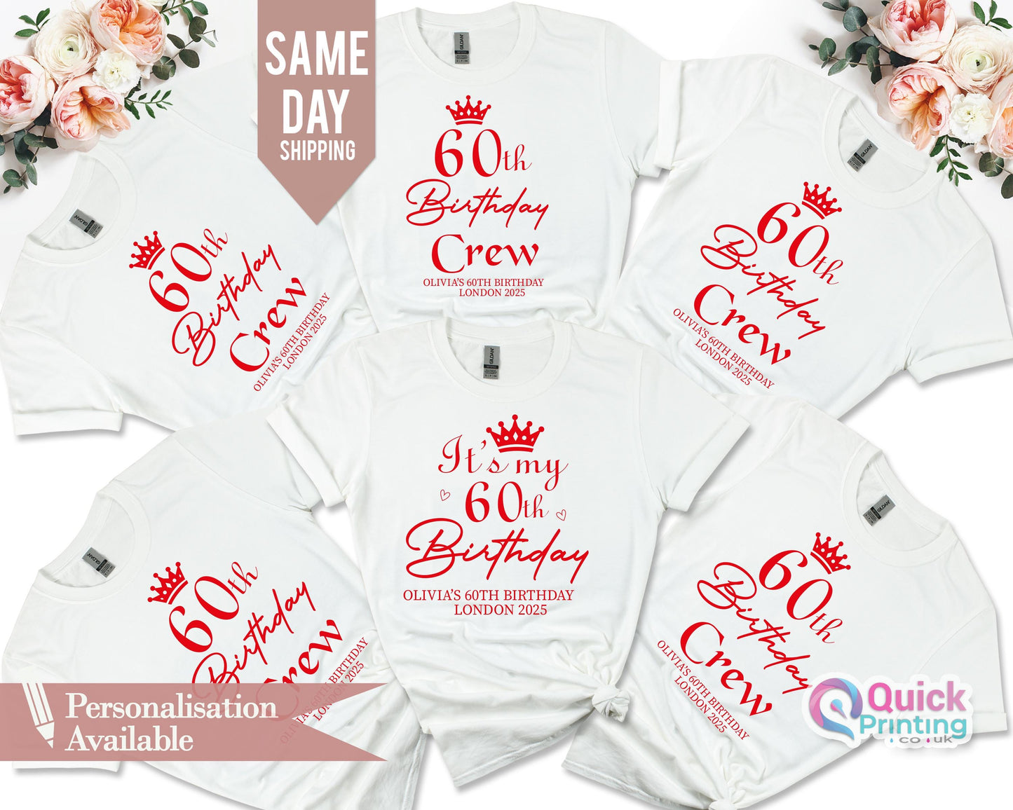 Personalized 60th Birthday Crew T-Shirts