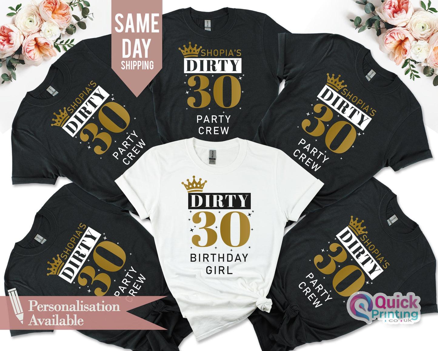 Custom Dirty 30 T-Shirt: 30th Birthday Party Crew Tee