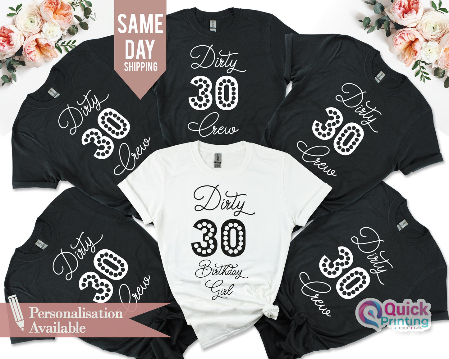 Custom Dirty 30 Birthday T-Shirts: Group Celebration Tees