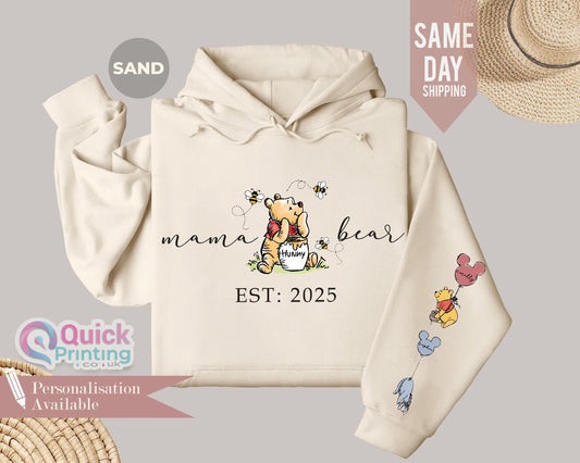 Mama Bear Hoodies, Mothers Day Sweatshirt, Mama Bear Sweatshirt, Personalised Mum Sweatshirt with names, Mama Est with Name On The sleeve T