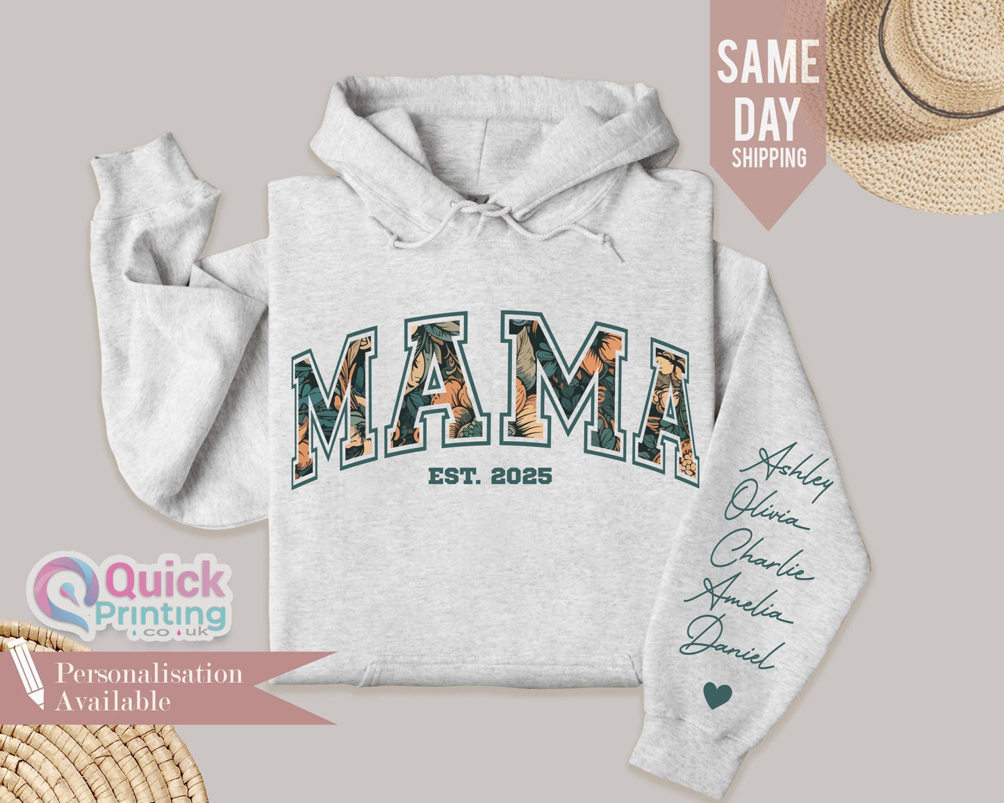 Custom Mama Hoodie: Personalized Name Sleeve, Mother's Day Jumper