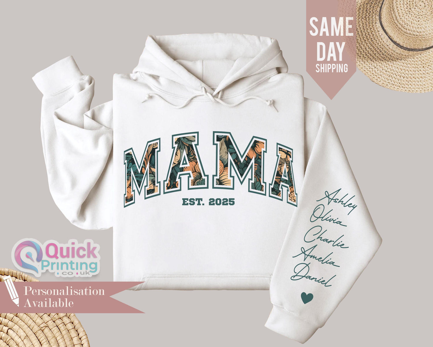 Custom Mama Hoodie: Personalized Name Sleeve, Mother's Day Jumper