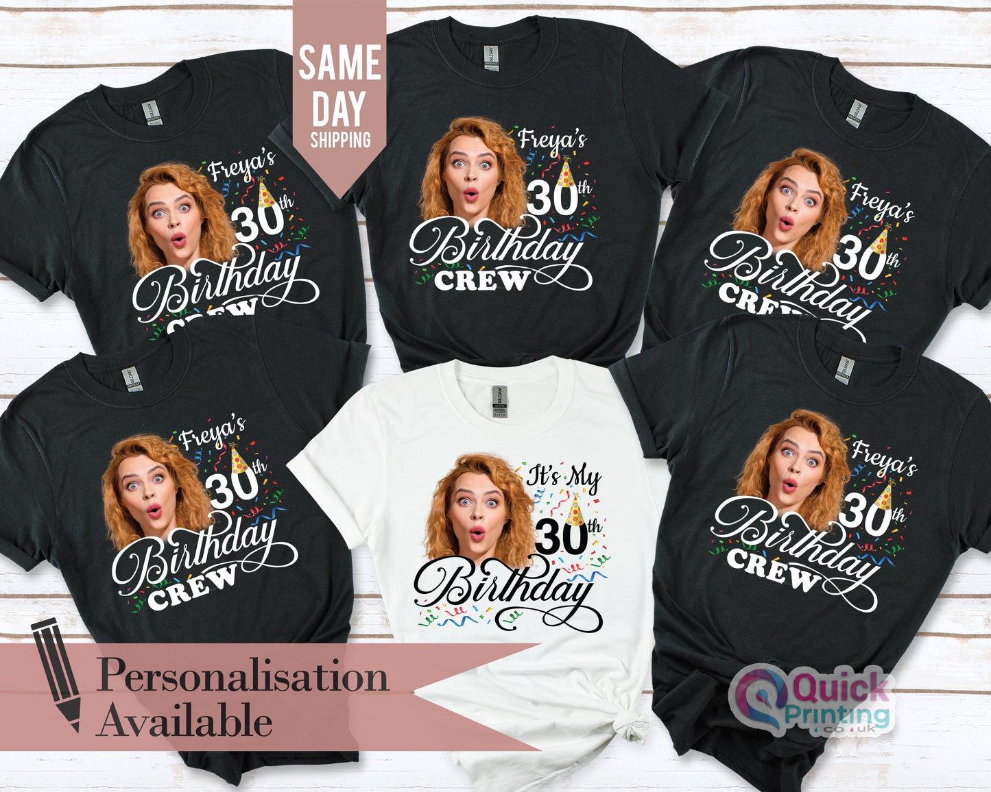 30th Birthday Photo T-Shirts: Custom Face Matching Party Shirts