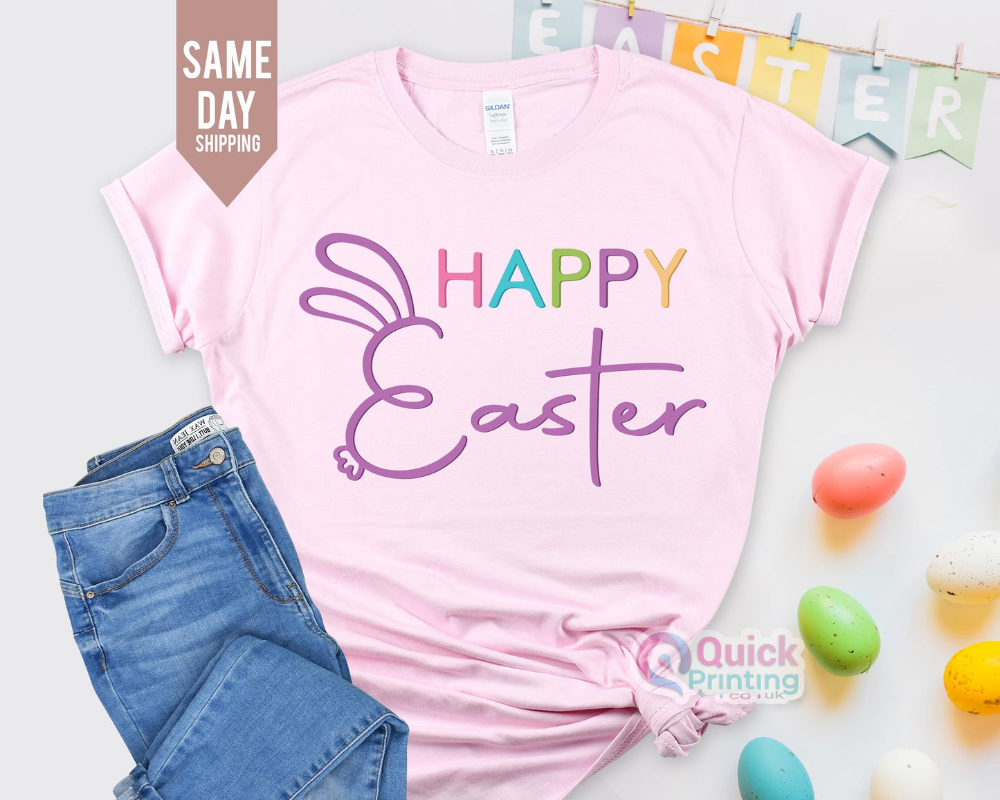 Happy Easter T-Shirt: Colorful Bunny Tee, Matching Easter Shirts