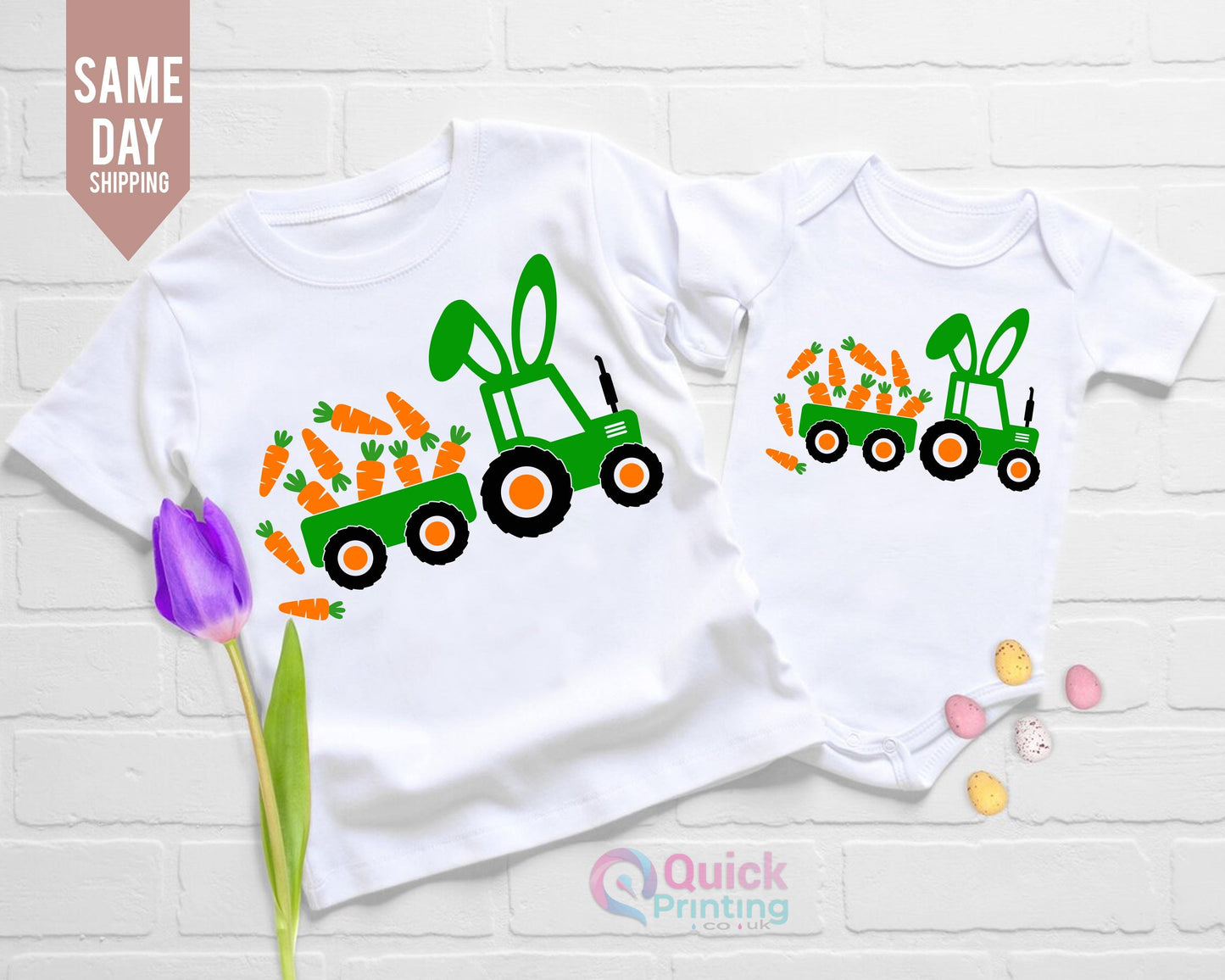 Easter Carrot Tractor Shirt: Bunny Ears, Kids Easter Tee