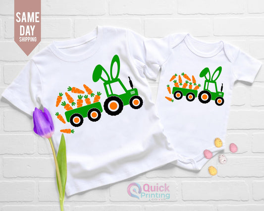 Easter Carrot Tractor Shirt: Bunny Ears, Kids Easter Tee