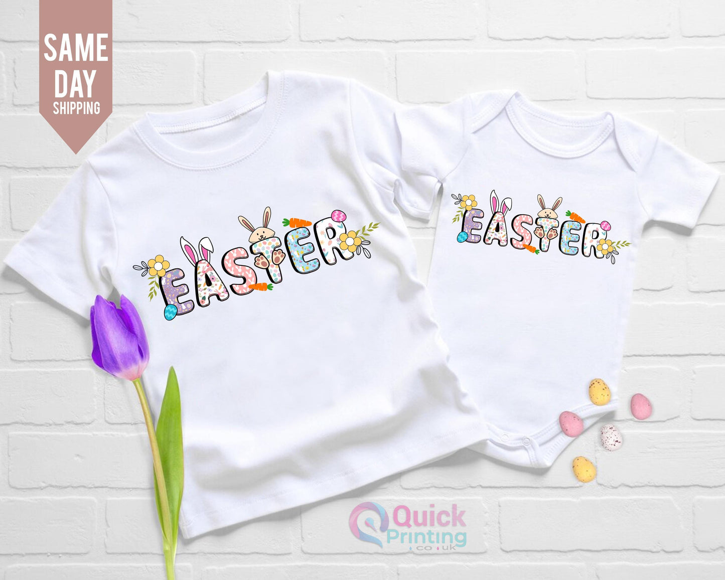 Personalized Easter T-Shirt: Bunny & Eggs, Cotton Tee