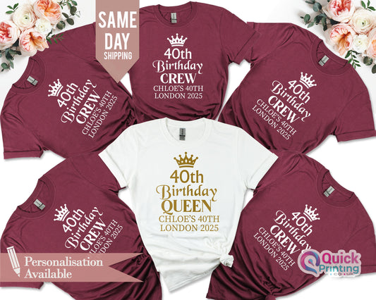 Personalized 40th Birthday Queen/Crew Shirt: Soft Cotton Tee