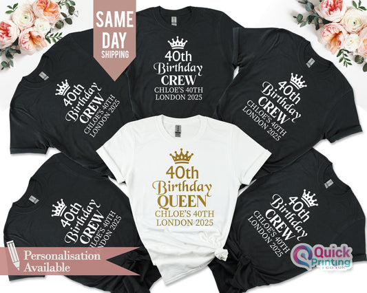 Personalized 40th Birthday Queen/Crew Shirt: Soft Cotton Birthday Party Top