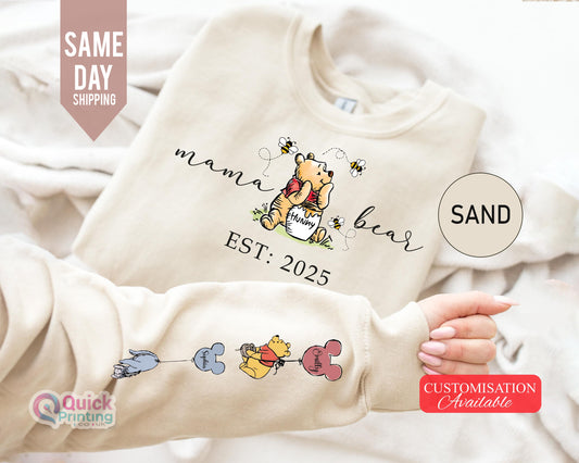 Mama Bear Sweatshirt, Mothers Day Sweatshirt, Mama Bear top, Personalised Mum Sweatshirt with names 2026, Mama Est with Name On The sleeve T