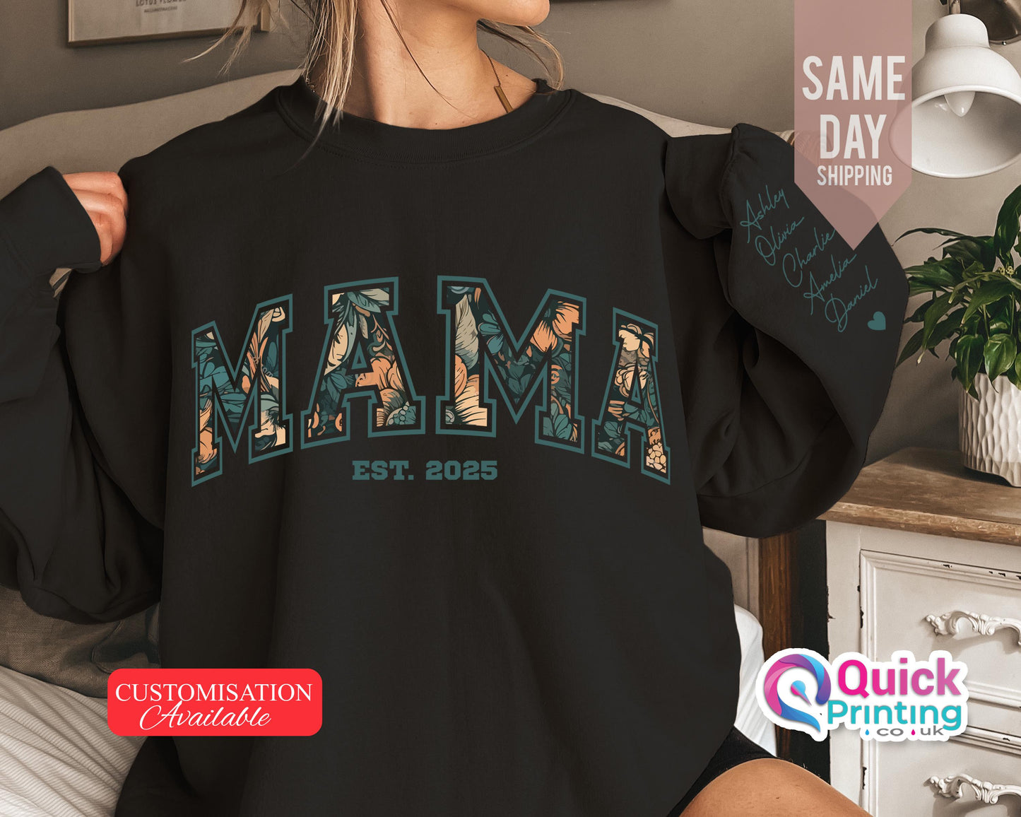 Custom Mama Sweatshirt with  Name on Sleeve, Mothers Day Jumper, Personalized mama jumper, Minimalist mammy jumper, Christmas Gift for Mama