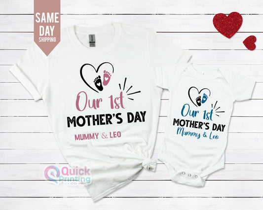 Personalized First Mother's Day Matching Outfit: Mummy & Me T-shirt Bodysuit Set