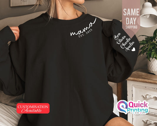 Custom Mama Sweatshirt with Name on Sleeve, Personalized Mom Sweatshirt, , Mummy Top 2025, Minimalist Momma Sweater,Mothers Day Gift for Mom