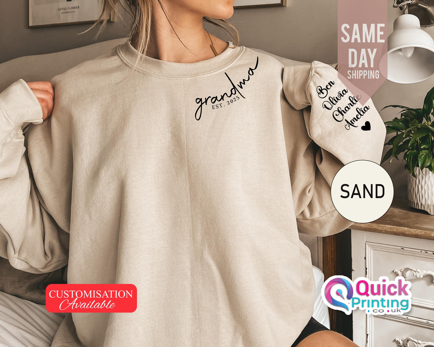 Personalized Grandma Sweatshirt Est Year with Names on Sleeve, Mama Jumper, Mothers Day Gift, Birthday Gift for Grandma, New Grandma Sweater