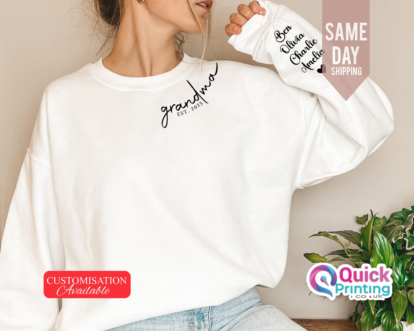 Personalized Grandma Sweatshirt Est Year with Names on Sleeve, Mama Jumper, Mothers Day Gift, Birthday Gift for Grandma, New Grandma Sweater