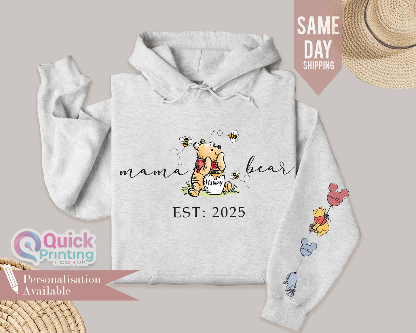 Mama Bear Hoodies, Mothers Day Sweatshirt, Mama Bear Sweatshirt, Personalised Mum Sweatshirt with names, Mama Est with Name On The sleeve T
