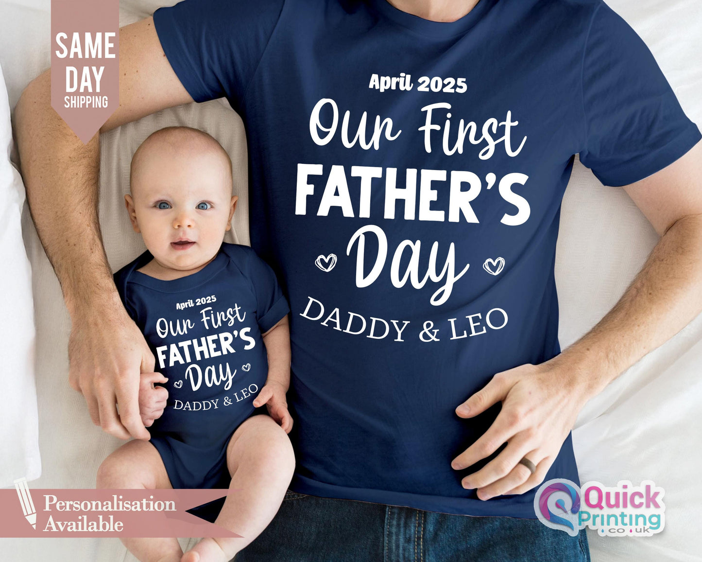 Personalized First Father's Day Baby Bodysuit & Dad Shirt Set