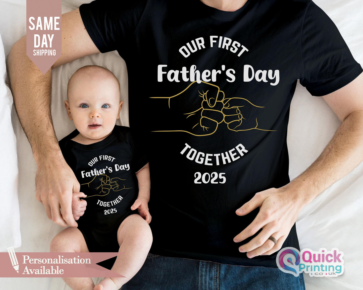 Personalized First Father's Day 2026 Matching Shirt & Baby Grow Set