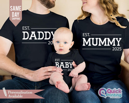 Matching Mummy Daddy Baby T-Shirt Set: Custom Family Est Date