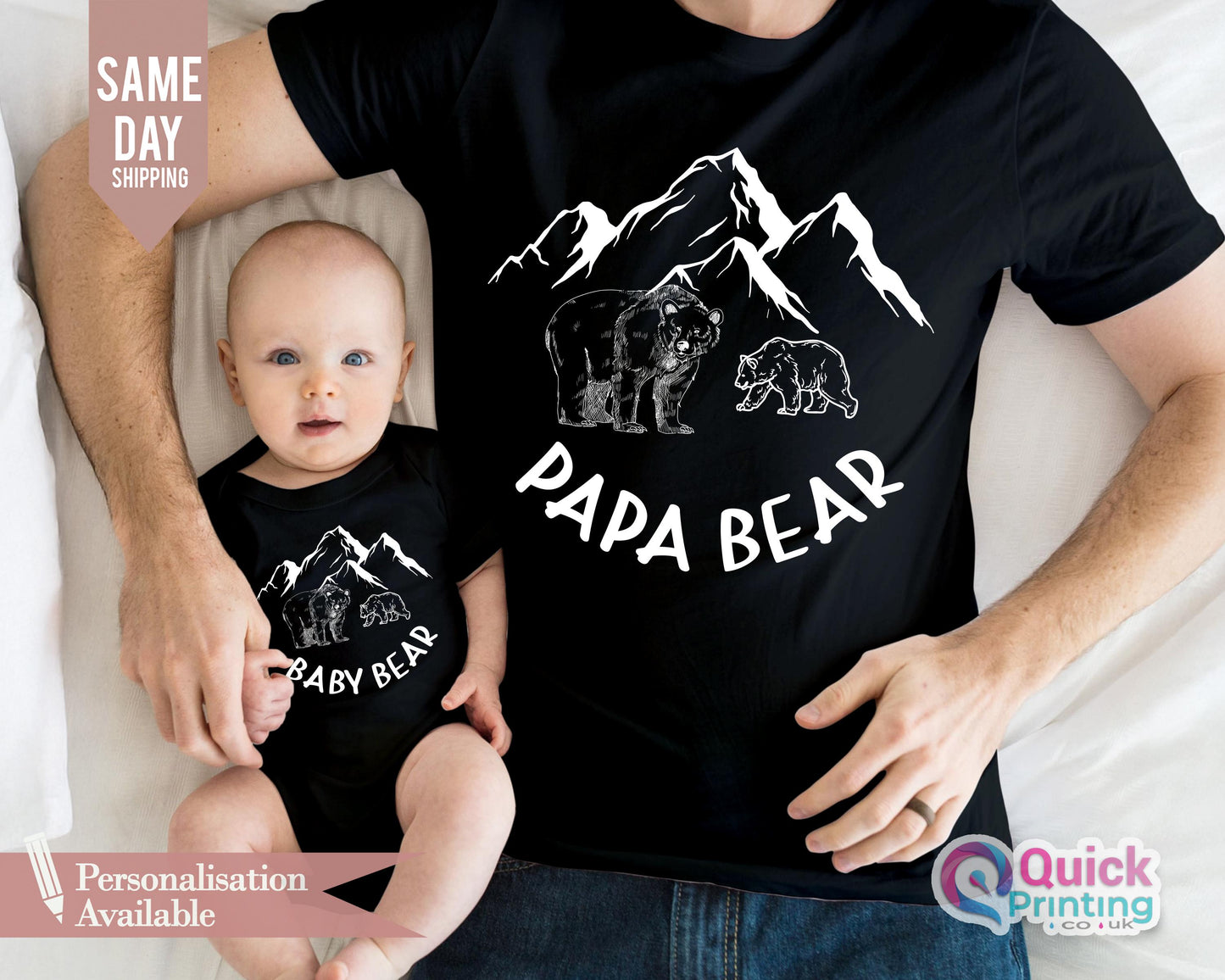 Papa Bear Baby Bear Matching T-Shirt, New Dad Gift, Mama Daddy Bear Tees, Custom First Fathers Day Dad & Kids Shirt,Dad and Son Birthday Top