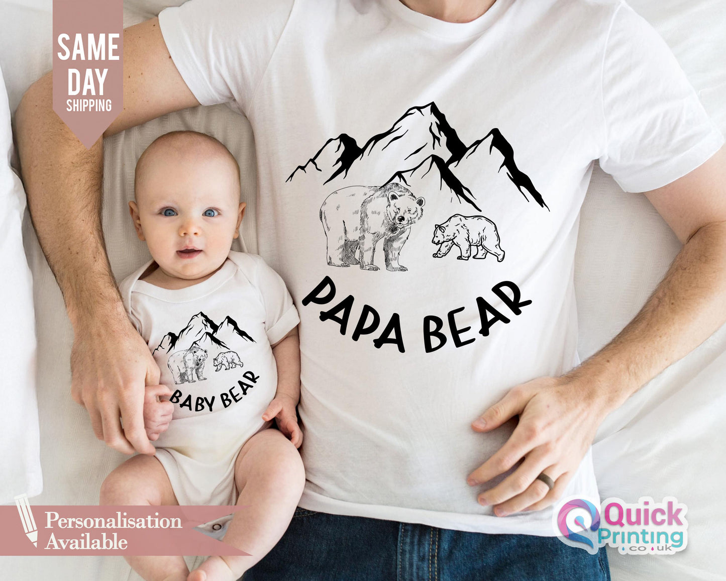 Papa Bear Baby Bear Matching T-Shirt, New Dad Gift, Mama Daddy Bear Tees, Custom First Fathers Day Dad & Kids Shirt,Dad and Son Birthday Top
