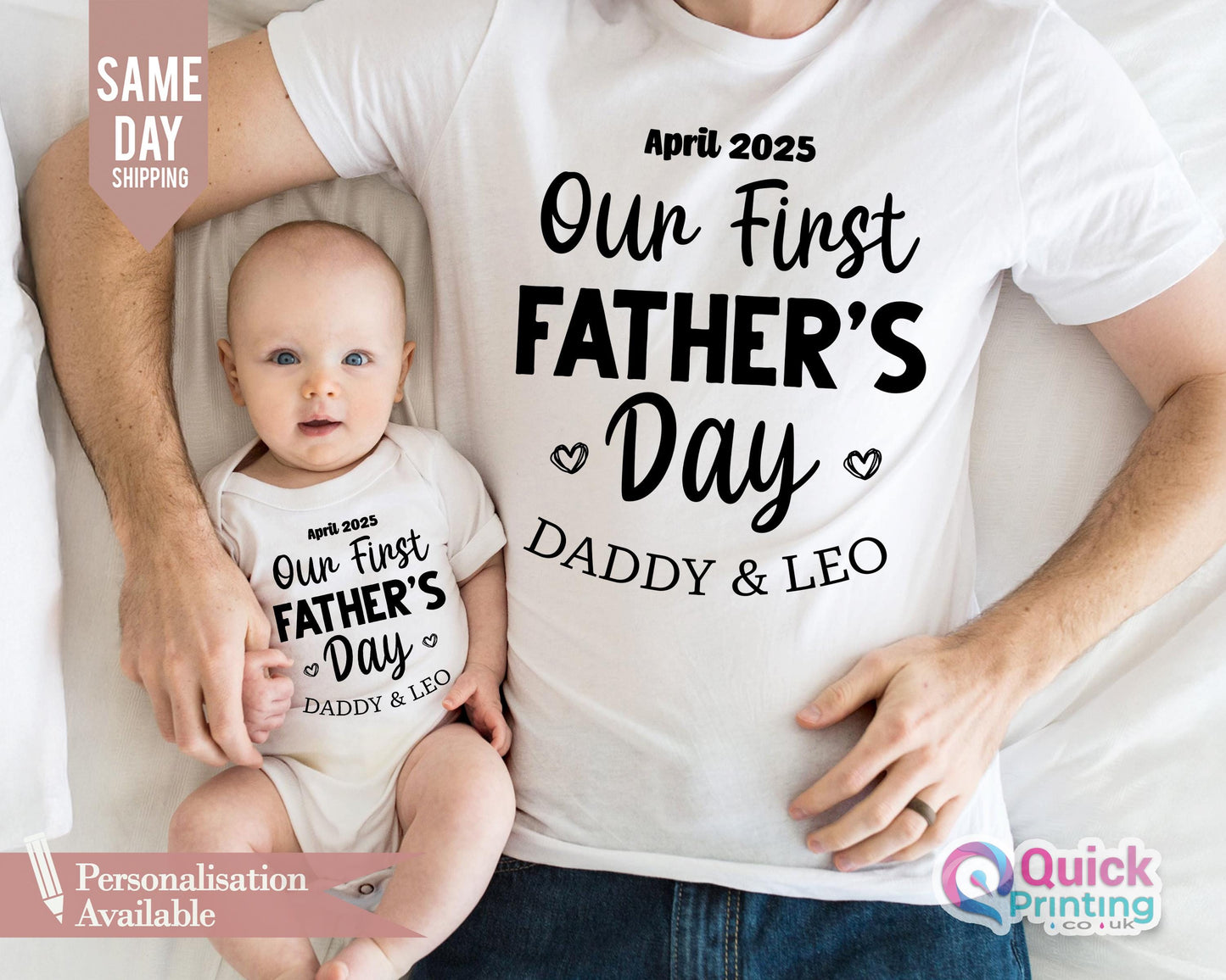 Personalized First Father's Day Matching Shirt & Baby Bodysuit Set