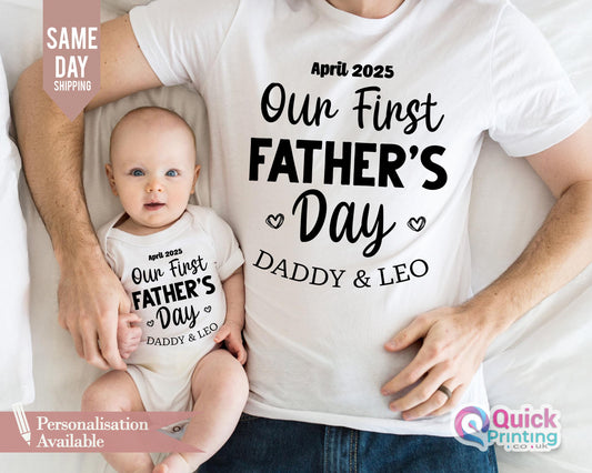 Personalized First Father's Day Matching Shirt & Baby Bodysuit Set