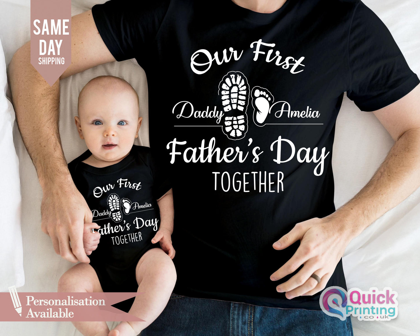 Personalized First Father's Day Matching Shirt & Baby Grow Set
