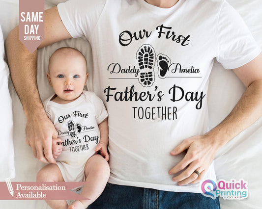 Personalized First Father's Day Matching Shirt & Baby Grow Set