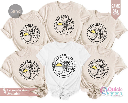 Happiness Comes in Waves T-Shirt: Summer Vacation Tee