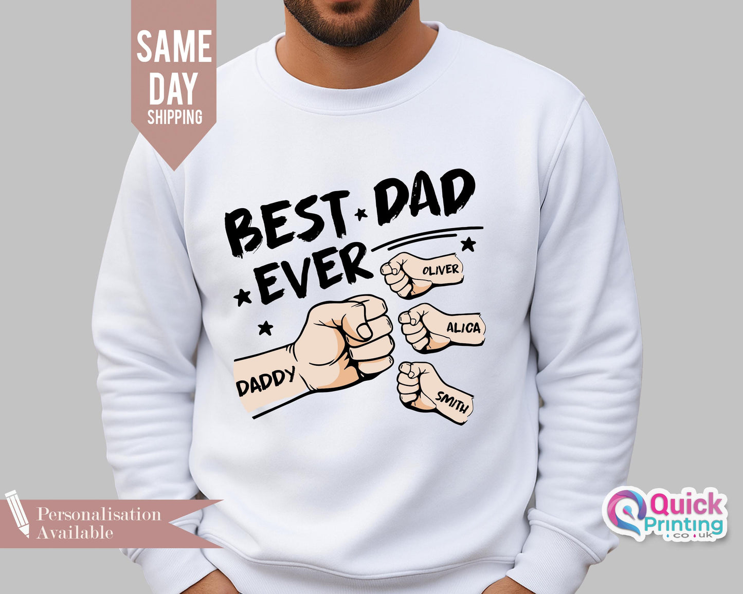 Best Dad Ever Sweatshirt, Fist Bump Father's Day Shirt 2026, Best Daddy Papa Ever Jumper, Custom Name Hand With Names gift, Best Dad T-shirt