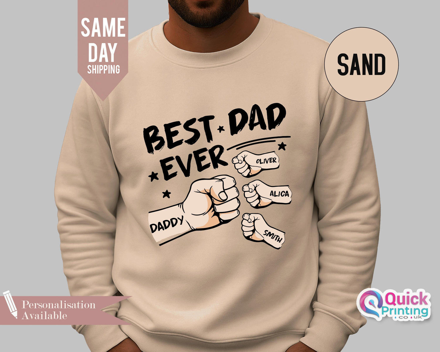 Best Dad Ever Sweatshirt, Fist Bump Father's Day Shirt 2026, Best Daddy Papa Ever Jumper, Custom Name Hand With Names gift, Best Dad T-shirt