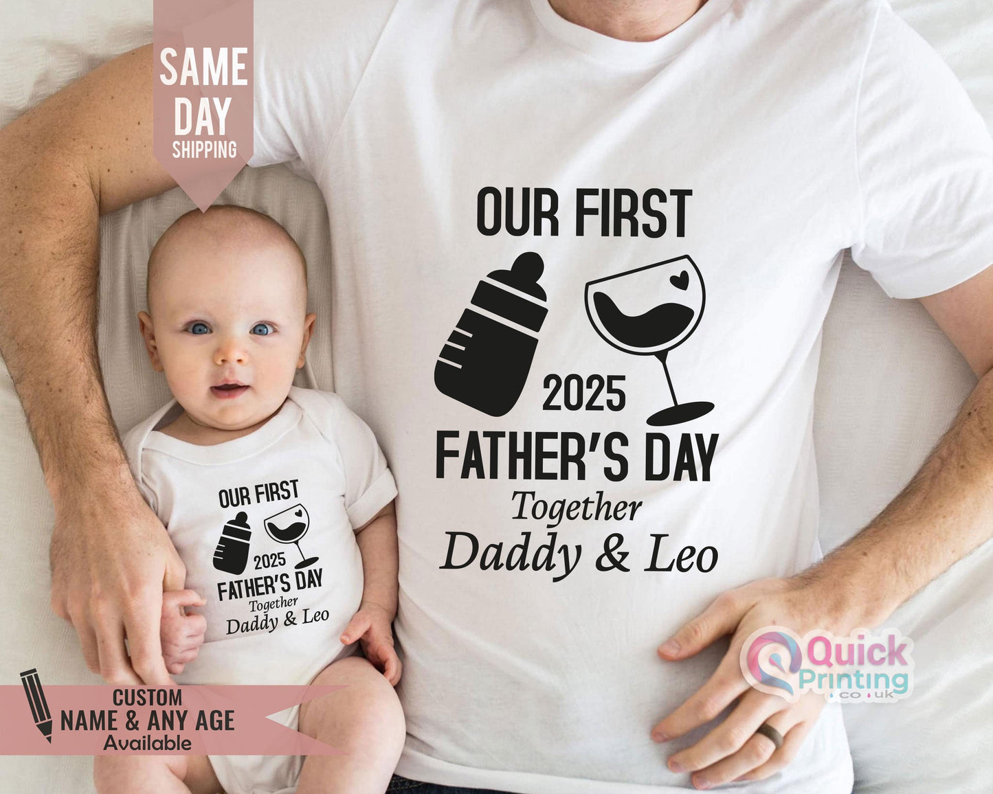 Personalized First Father's Day Matching Shirt Set: Dad & Baby