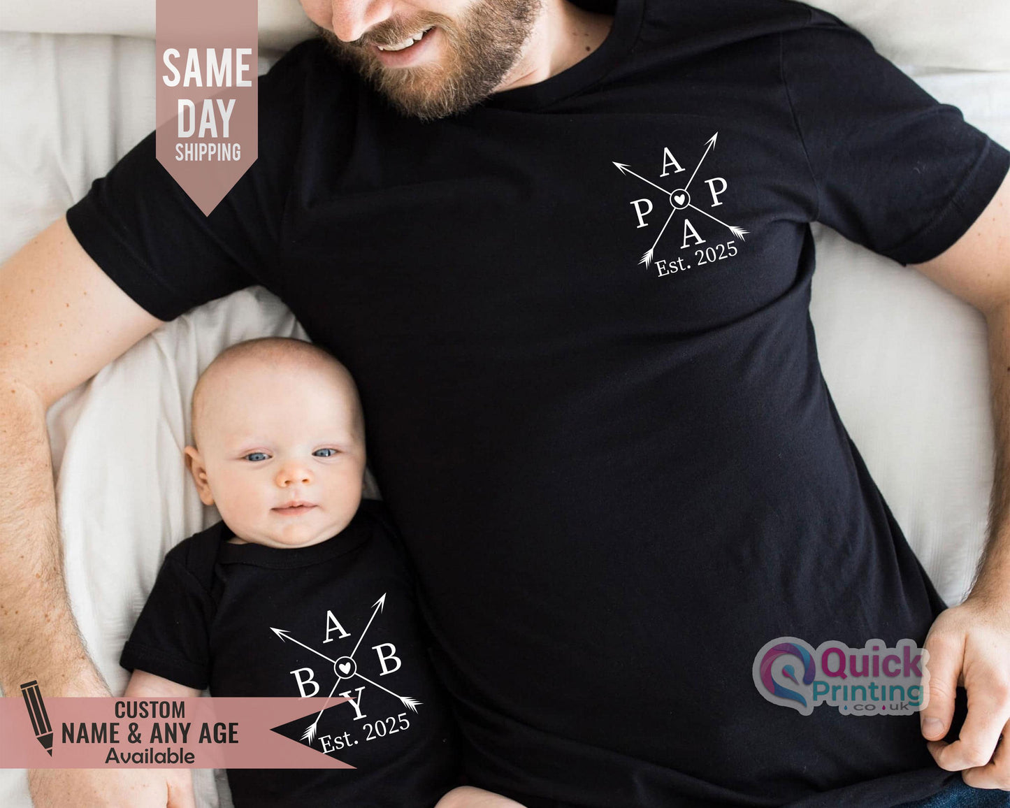 Daddy and me outfit, Gift for Father's Day, Matching personalized dad t-shirt and baby bodysuit, Dad child matching set, Papa Cross T-Shirt