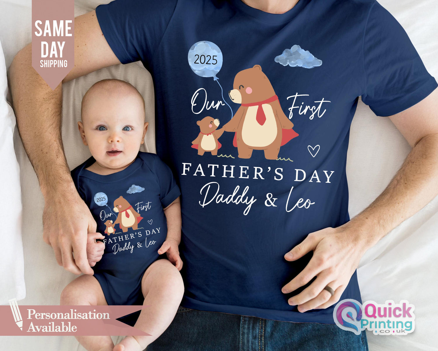First Father's Day Matching Bear Shirt & Baby Vest