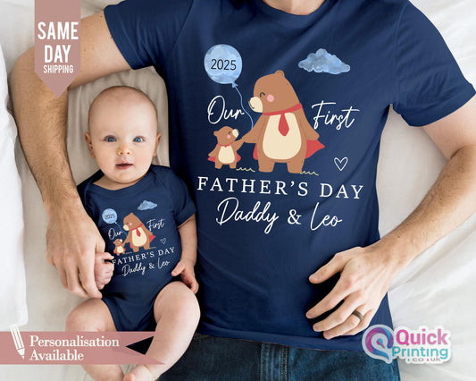 First Father's Day Matching Bear Shirt & Baby Vest