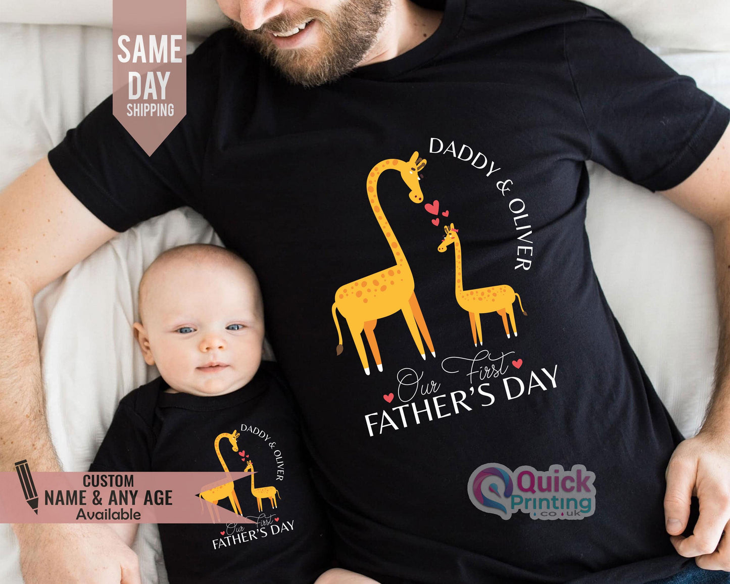 Personalized Giraffe Father's Day T-Shirt: Daddy & Me Matching Set