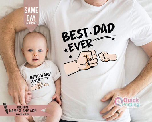 Best Dad ever Best Baby ever Shirt, Fist Bump Shirt, Personalised Dad Shirt, Daddy Shir, Dad Matching Son & Daughter Tee, Kids Name Shirt