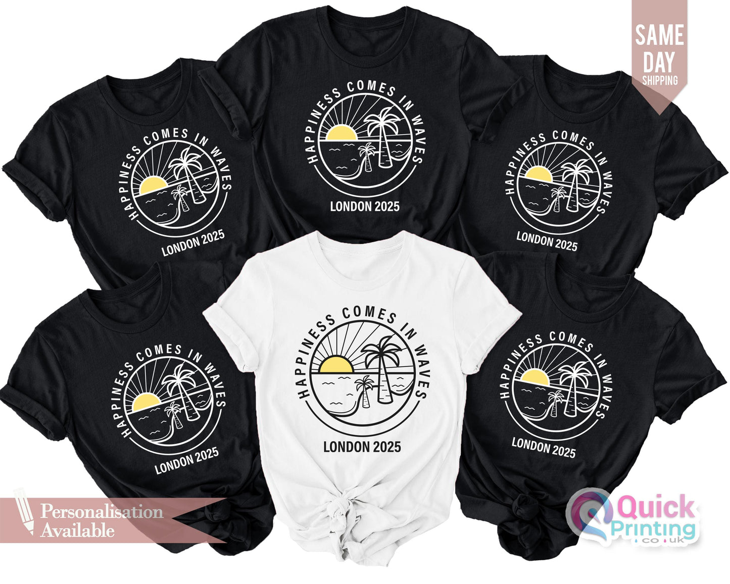 Happiness Comes in Waves T-Shirt: Custom Summer Vacation Tee