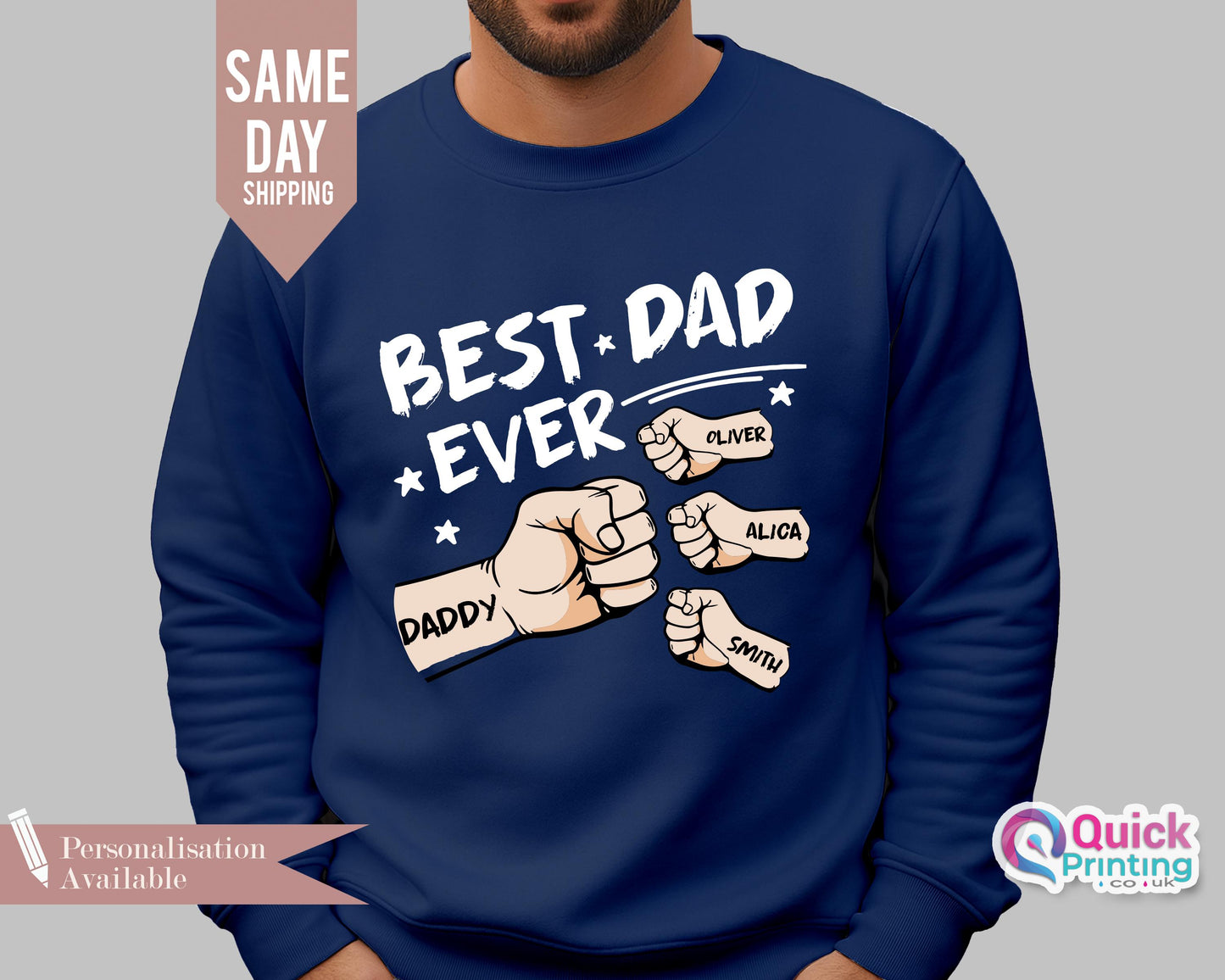 Best Dad Ever Sweatshirt, Fist Bump Father's Day Shirt 2026, Best Daddy Papa Ever Jumper, Custom Name Hand With Names gift, Best Dad T-shirt