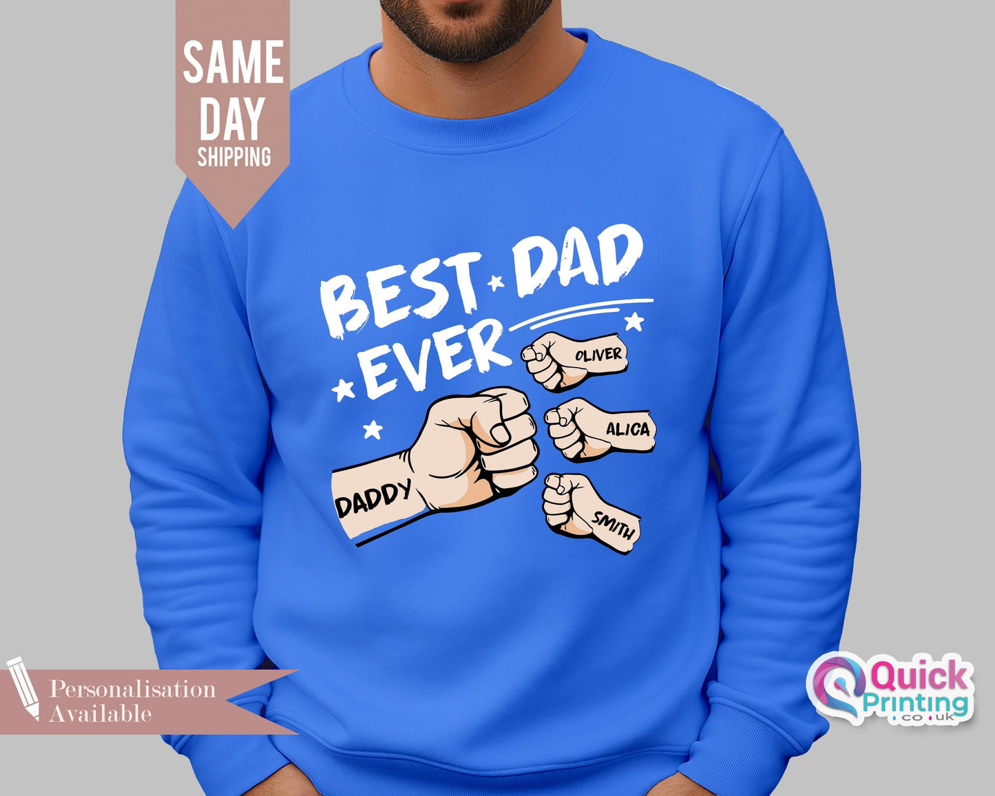 Best Dad Ever Sweatshirt, Fist Bump Father's Day Shirt 2026, Best Daddy Papa Ever Jumper, Custom Name Hand With Names gift, Best Dad T-shirt