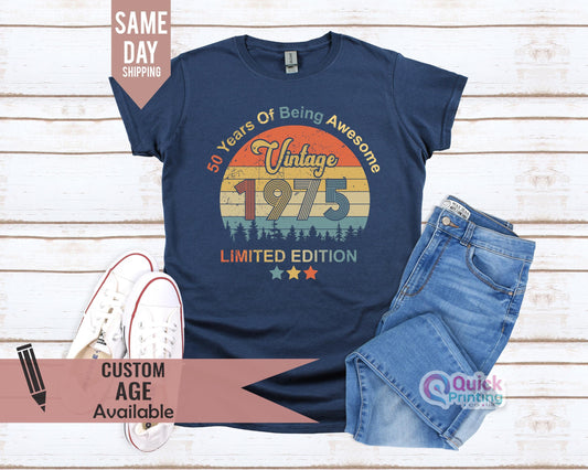50th Birthday T-shirt for Men, Vintage 1975, fiftieth gift ideas, Vintage 1975 Design Funny Limited Edition Gift for Him Plus size available