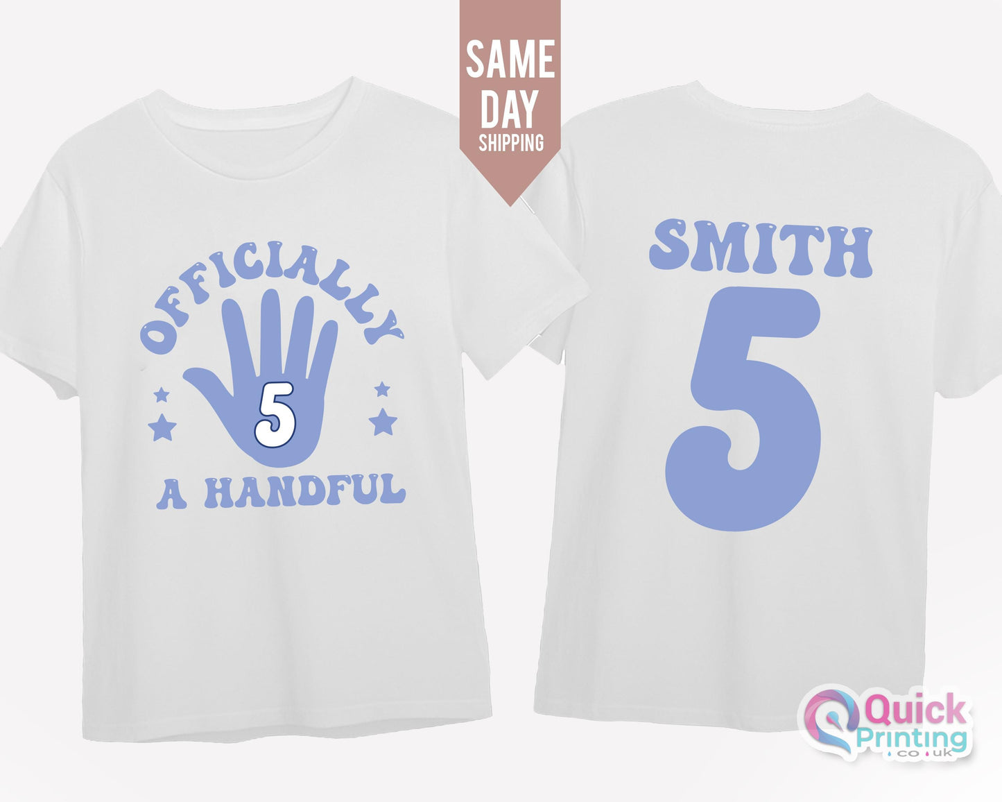 Officially a Handful Shirt, Personalized 5th Birthday Shirt Boy,  Toddler Birthday, Five Year Old Birthday Tee, Custom Name Shirt for Boys